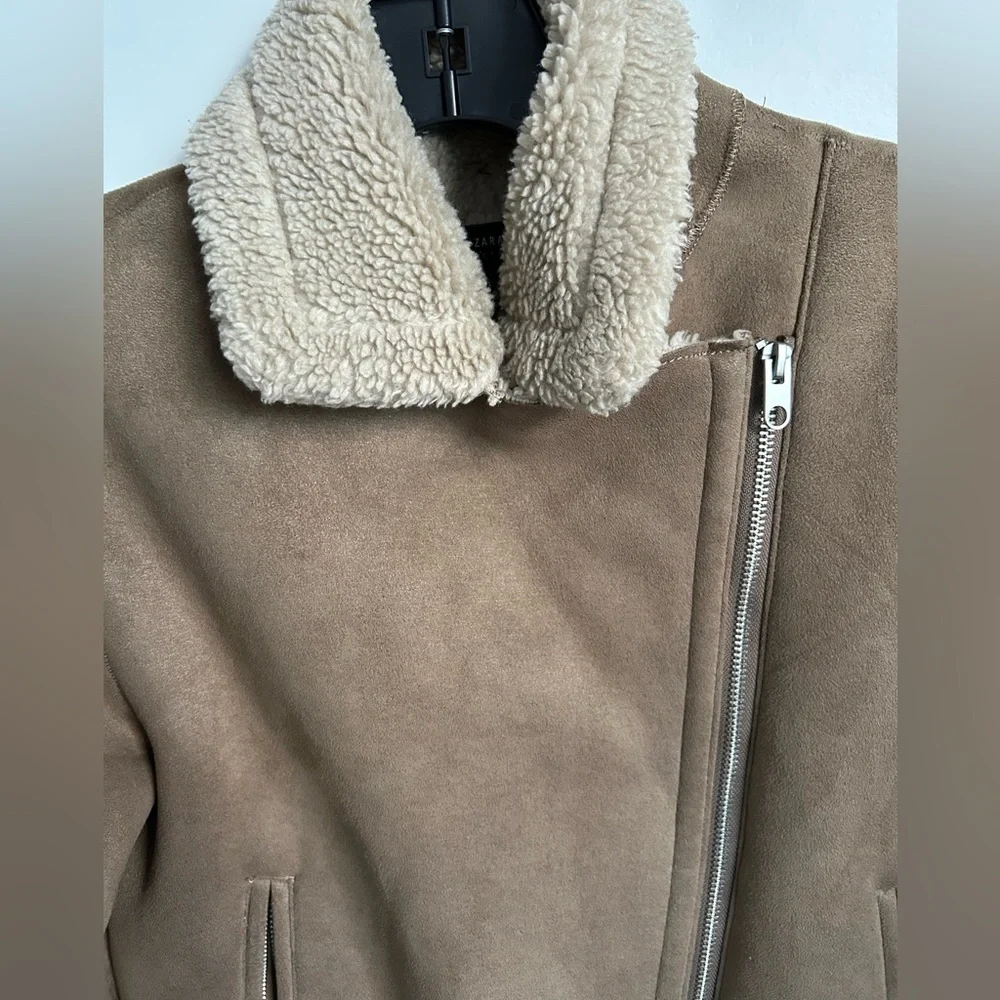 Zara Basic Outerwear Tan Jacket with Shearling Collar
